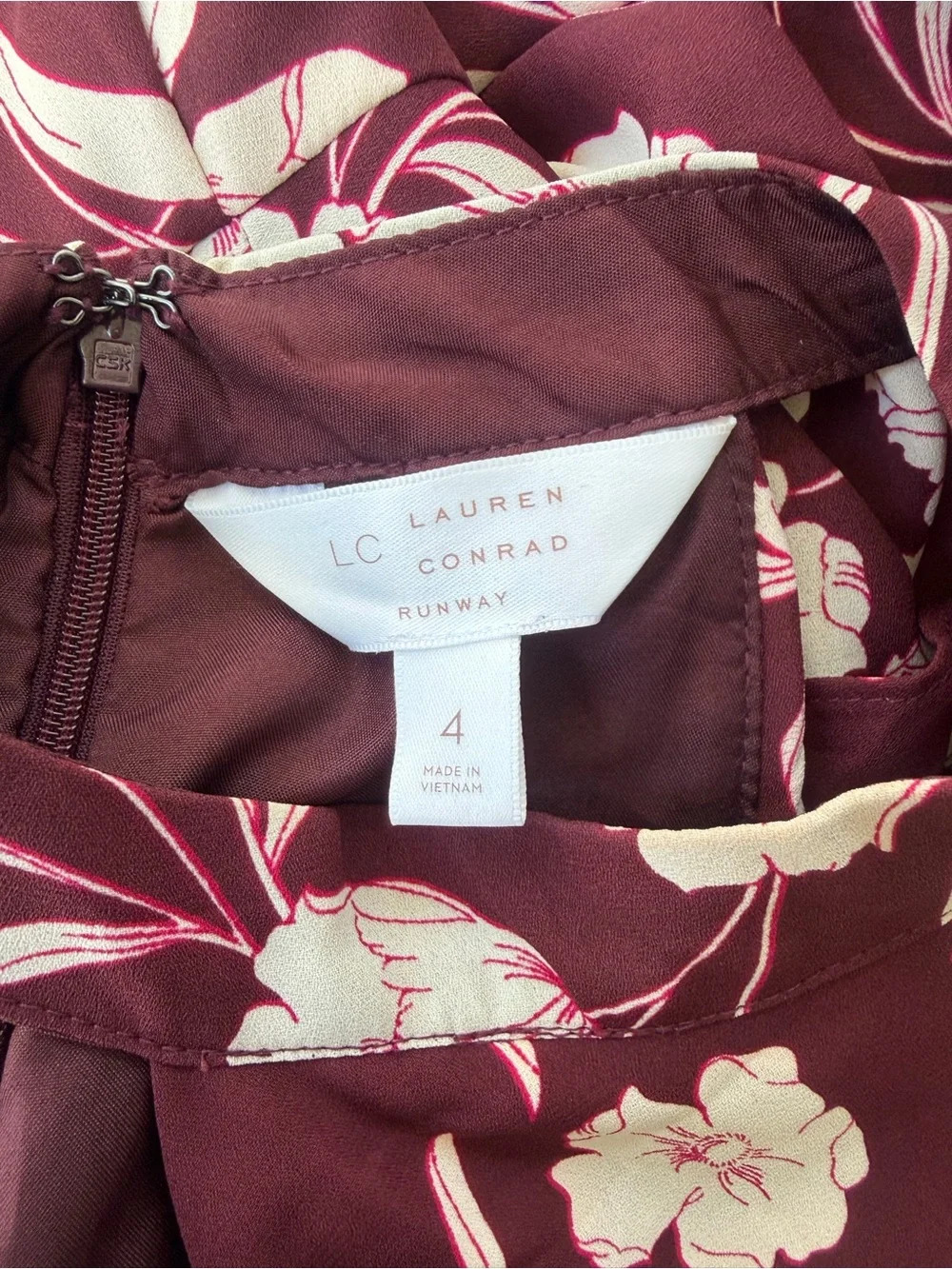 LC Lauren Conrad Ruffle Burgundy Floral Halter Midi Dress Size 4 - Picture 2 of 8